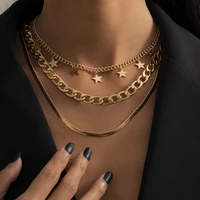 layered vintage star shape clavicle chain pendant necklace for women gold color kpop snake chain choker necklace trendy jewelry