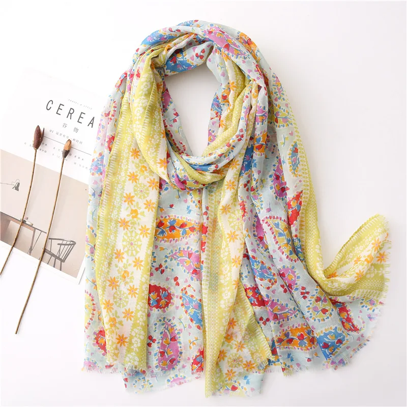 KYQIAO women winter scarf female autumn spring Spain style fashion brand long yellow printed neck muffler |