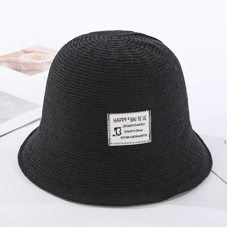 

COKK Bucket Hat Women Knitted Summer Hats For Women Ladies Casual Sunhat Vintage Simple Solid Color Cap