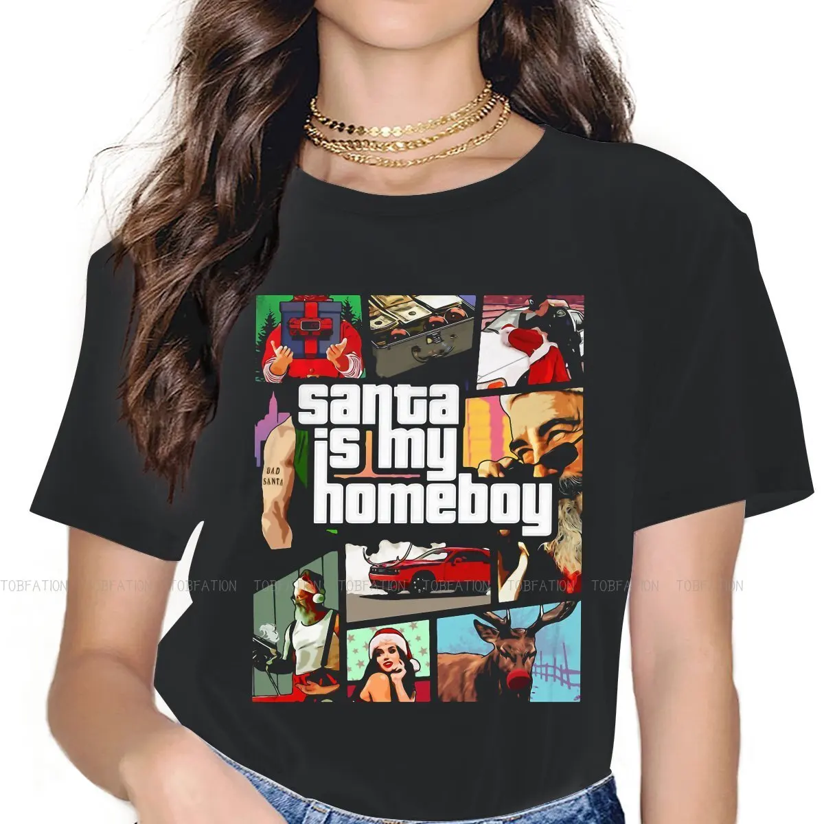 

Футболка с принтом GTA Grand Theft Auto Game для девочек, топы с принтом Санта-это мой Homeboy для женщин, смешные футболки с графическим принтом, Женская х...