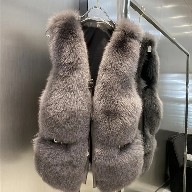 New Top Quality Luxury Real Fox Fur Vest for Women Winter Thick Whole Skin Natural Fox Fur Waistcoat