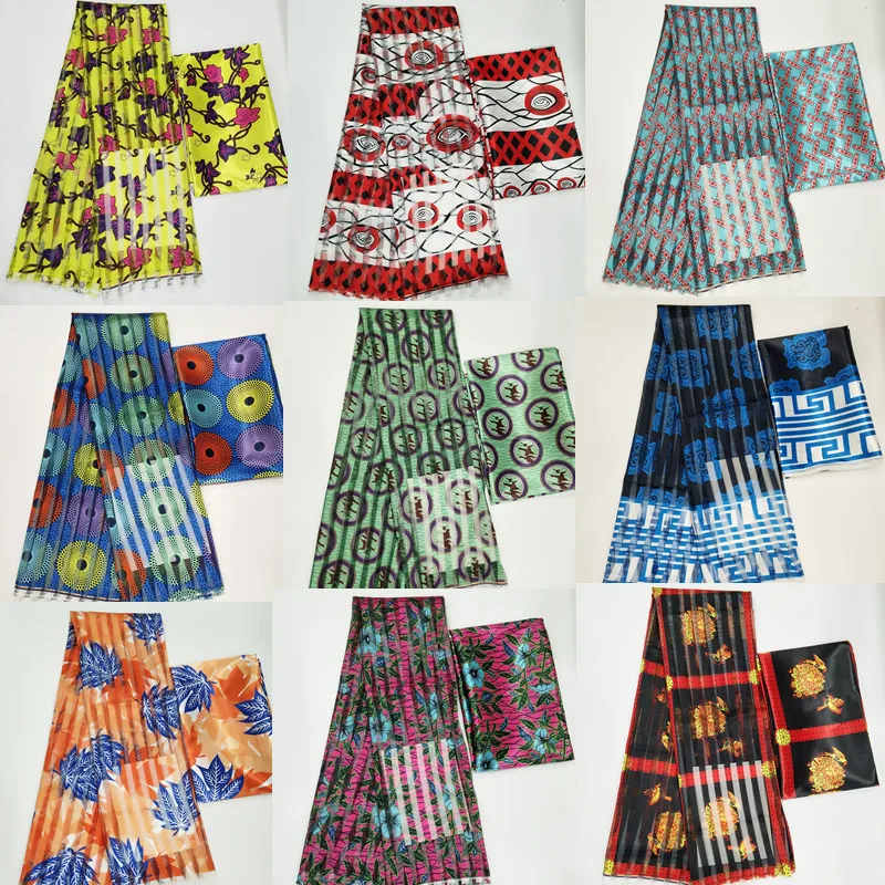 Горячая Распродажа атласная шелковая ткань в ганском стиле с лентой из органзы