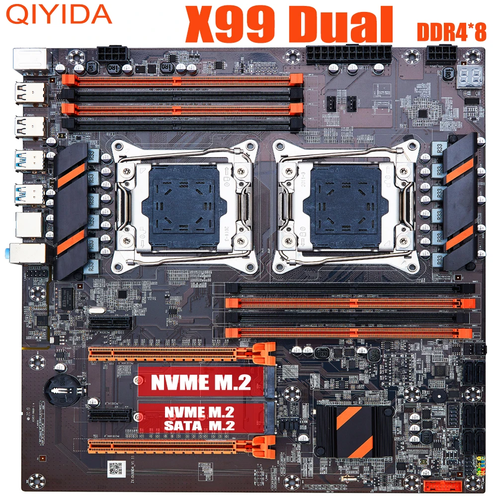 Материнская плата X99 с двумя процессорами LGA 2011 v3 v4 стандартное USB SATA3 Xeon