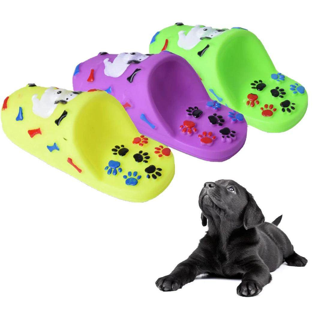 

Puppy Slipper Toy Fun Interactive Toy Cartoon Paw Dog Teething Toy Pet Squeaky Toy Dog Bite Sound Realistic Toy Random Color