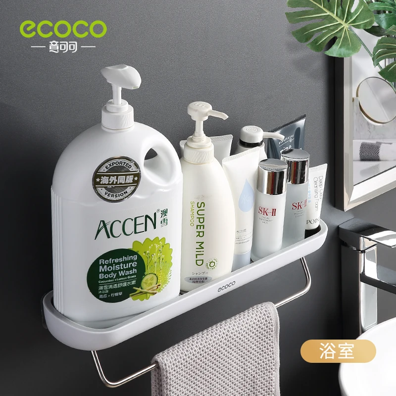ecoco adhesive bathroom shelf organizer wall mounted shampoo spices shower storage rack holder bathroom accessories free global shipping
