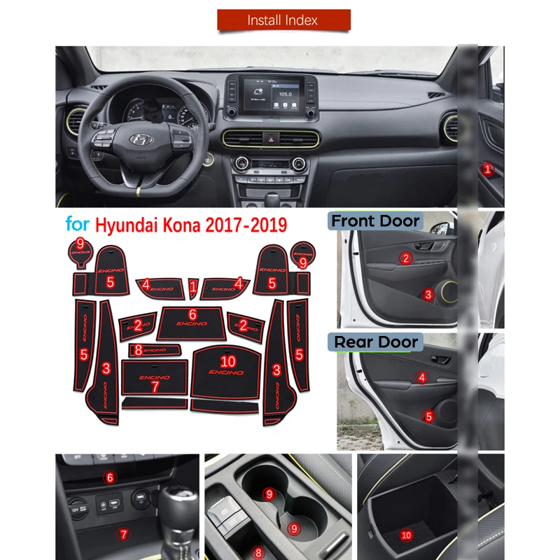 Внутренние аксессуары для Hyundai Kona 2017 2018 2019 Kauai Противоскользящий резиновый