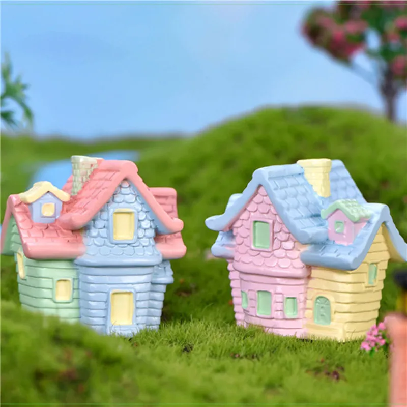 

1pc DIY Balloon House Micro Landscape Ornaments Artificial Mini Miniature House Resin Crafts for Home Decoration Cake Topper