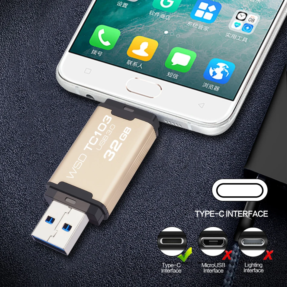 Горячая Распродажа WANSENDA 2 в 1 TYPE-C USB 3 0 флэш-накопитель металлический 16 ГБ 32 64 Гб 128