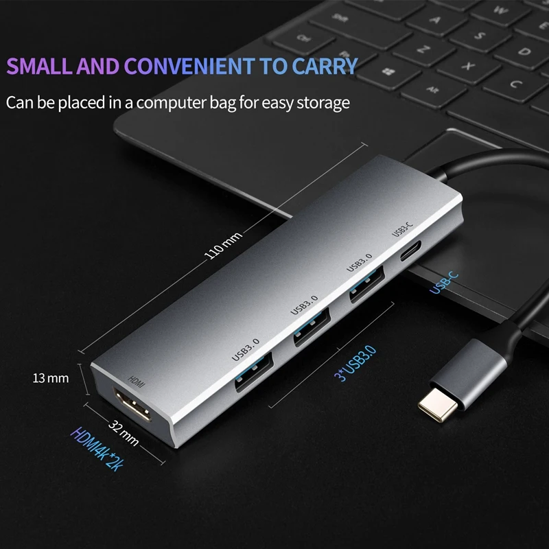 Концентратор USB C для Pro/Air 5-в-1 концентратор с 4K HDMI-совместимым 60 Вт зарядкой PD 3