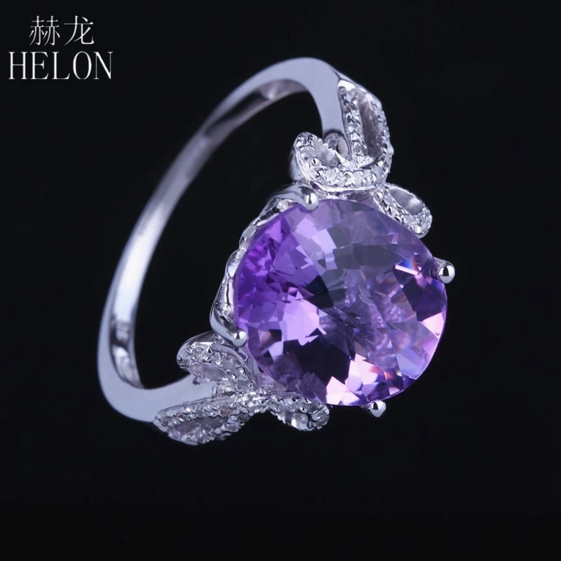 HELON 925 серебро безупречный овальный вырез 4ct натуральные аметисты, бриллианты женское прекрасное ювелирное дело обручальное кольцо