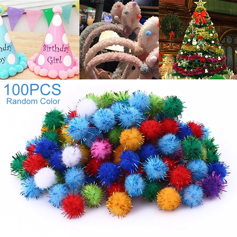 

Flash Wool Ball Shiny Fluffy Pompoms Multi Color For Halloween & Christmas Birthdays Decoration DIY Handmade Craft