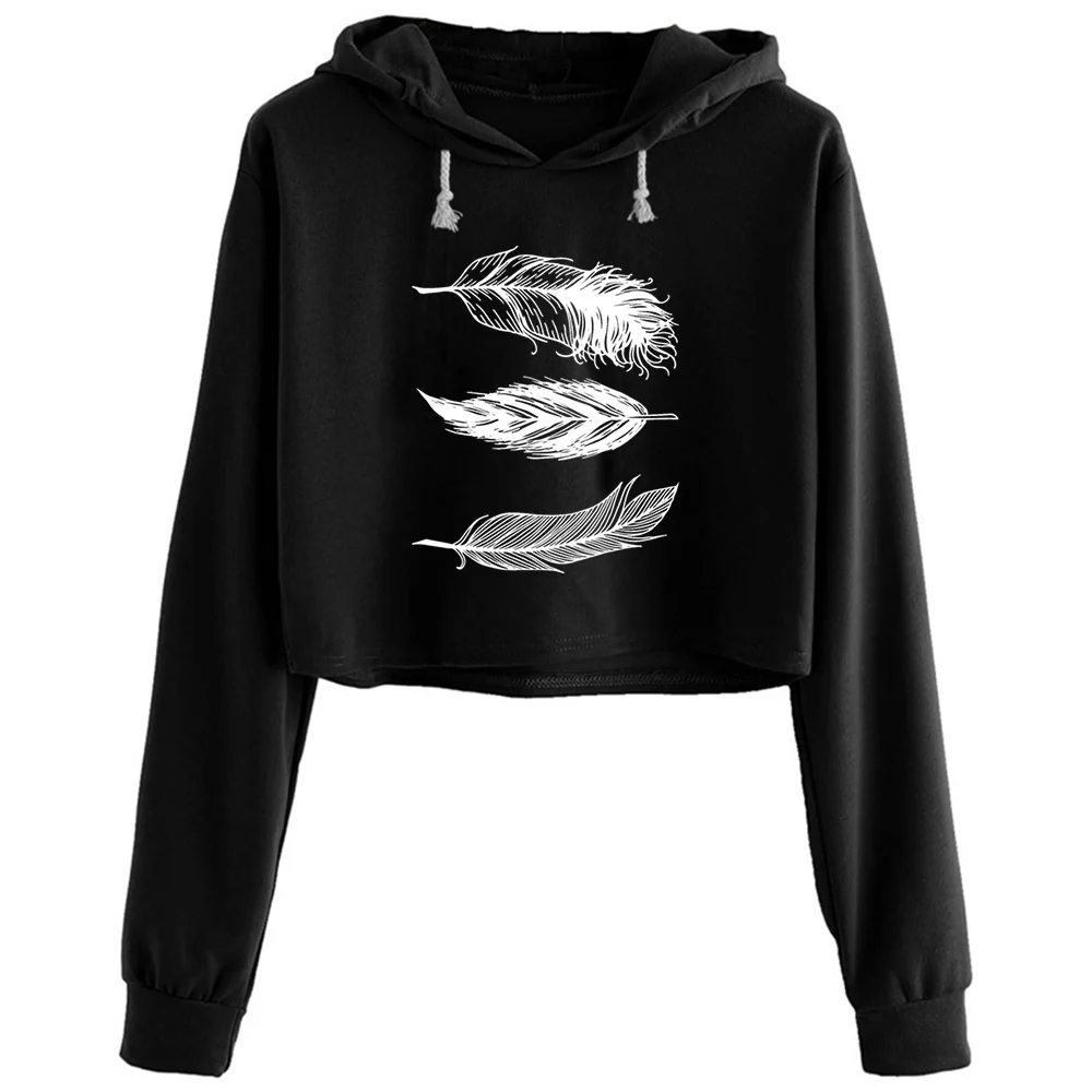 

Кроп-Худи женское с белыми перьями, укороченный пуловер в стиле гранж Харадзюку С Рисунком эмо, в стиле аниме для девушек