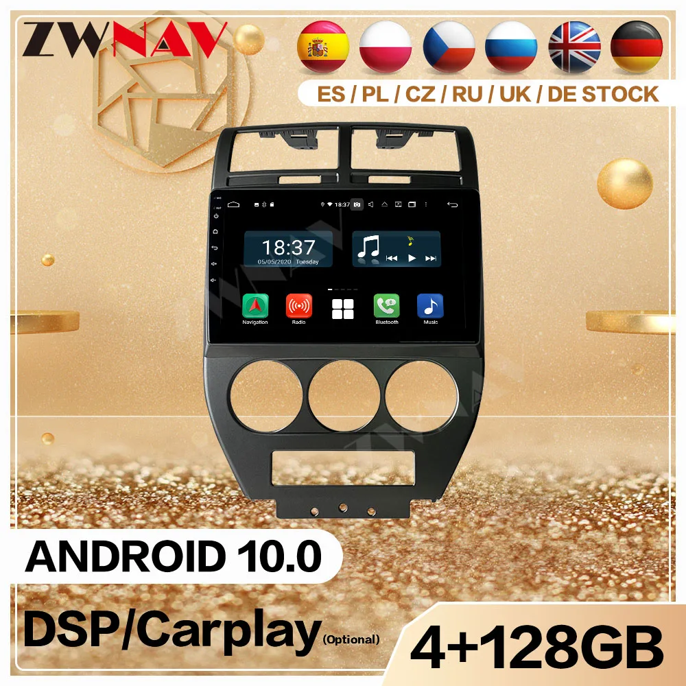 

4 + 128G Carplay 2 Din радиоприемник для Jeep Compass 2007-2010 Android 10 плеер видео GPS Авторадио головное устройство авто аудио стерео
