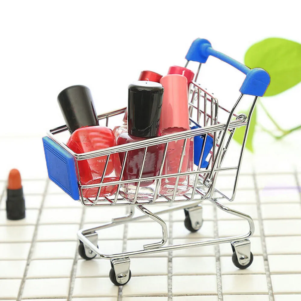 Dressing Puff Storage Basket Mini Shopping Cart Layer Kids Toy Creative Desktop Shelves Rack | Дом и сад