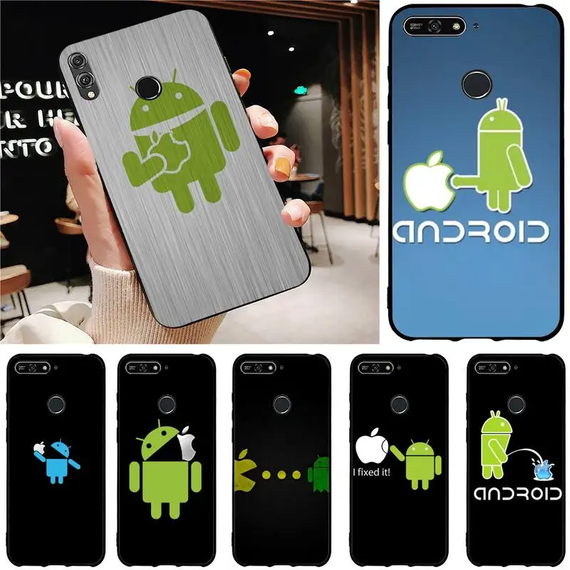 

Android Robot Eats Apple Phone Case For Huawei Honor 8 X 9 10 20 V 30 Pro 10 20 Lite 7A 9lite Fundas Case