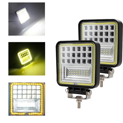 2PCS yellow Square GZKAFOLEE 120 Вт 4x4 светодиодный световой бар точечный прожектор комбинированные внедорожные светодиодные фары для внедорожника грузовик трактор ATV 24 В светодиодный бар 12 в рабочий свет - Цвет: 2PCS yellow Square