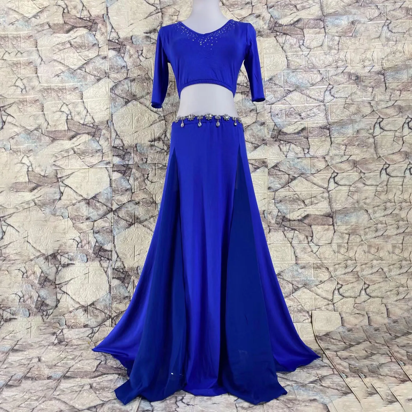 

Adult Belly Dance Practice Costume Modal Sexy Top Short/Long Split Skirt Women Oriental Indian Dancing Training Group Clothing
