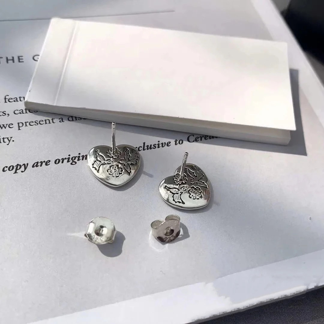 

925 sterling silver earrings, fearless peach heart earrings, classic micro-label 1:1, selected holiday gifts for girlfriend