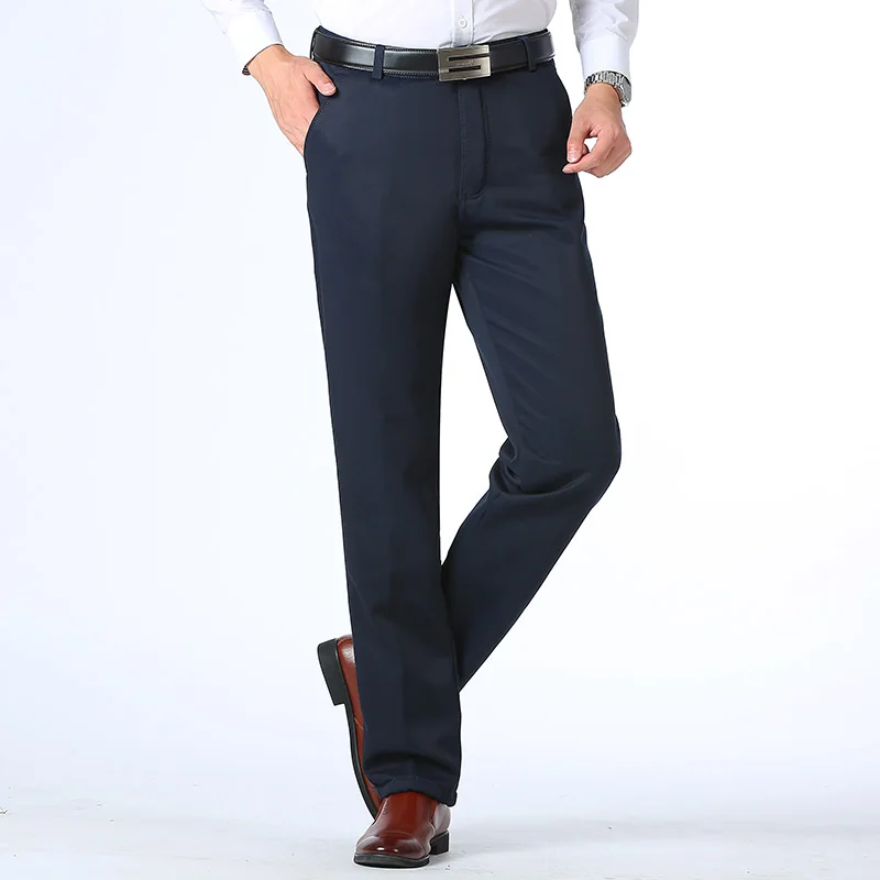 Navy Blue Pants Осень зима мужские теплые флисовые классические черные хлопковые брюки мужские деловые свободные длинные брюки качественные повседневные рабочие брюки комбинезоны - Цвет: Navy Blue Pants