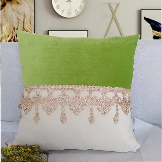 

Fyjafon Pillowcase 60x60 Velvet Cushion Cover Embroidery Lace Pillow Case Decorative Pillowcases Blue Green Pink 50x50/55x55