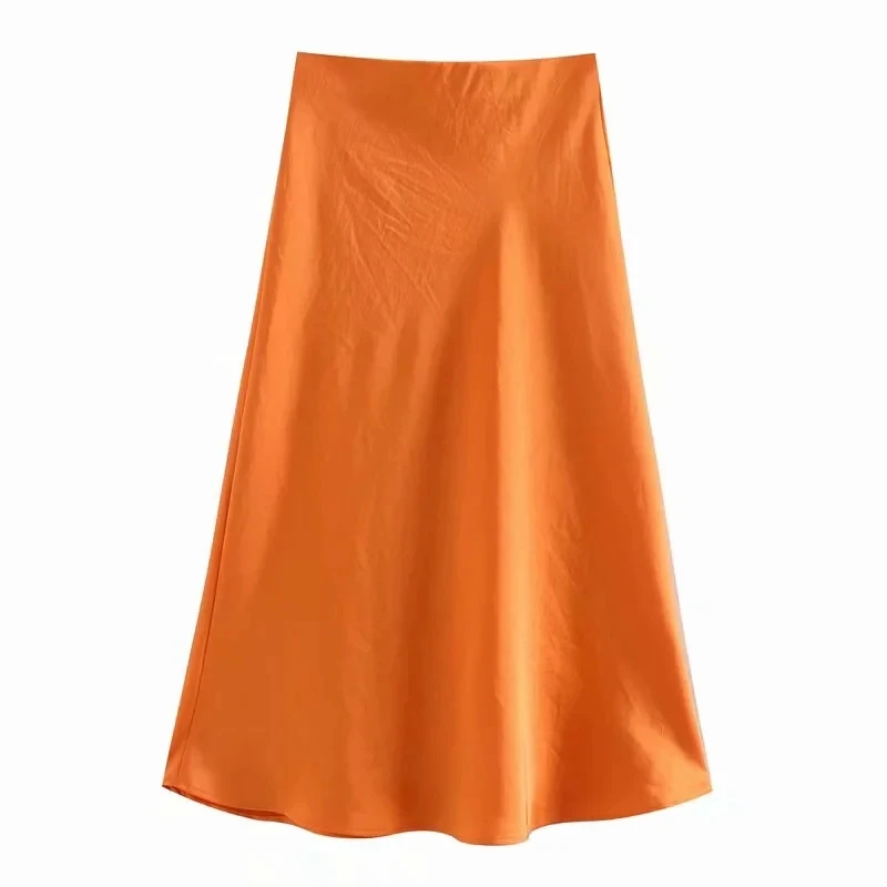 

Однотонная атласная Женская юбка миди с эластичным поясом, новинка 2020, модная повседневная женская облегающая юбка-трапеция, P1596
