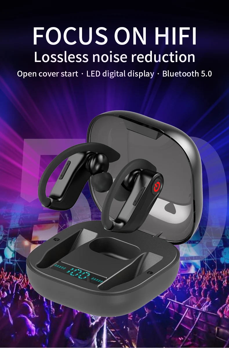 HBQ PRO TWS Bluetooth 5,0 наушники стерео беспроводные ушные крючки Мини спортивная водонепроницаемая гарнитура портативный 950 мАч зарядный чехол