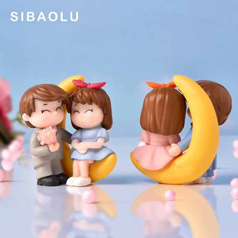 

Lover Couple Moon Flower Figurine Cartoon Characterl Model DIY Home Decor Miniature Fairy Garden Decoration Accessories Modern
