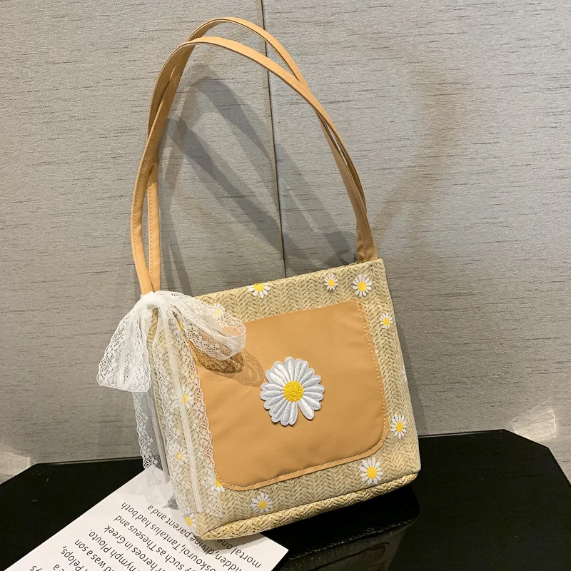 

W&G 2021 Fashion Handmade Woven Bag Luxury Summer Straw Woven Bucket Bag Printed Shoulder Bags Lady Handle Casual Handbag