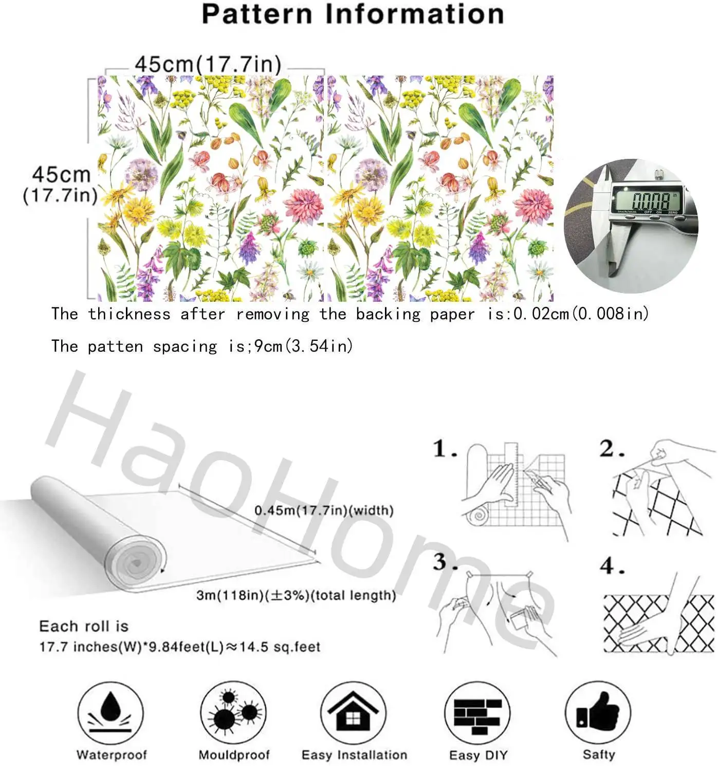 

Purple Dandelion Self Adhesive Wallpaper Yellow Daisy Green Leaf Peel and Stick Wallpaper Watercolor Removable Wall Mural
