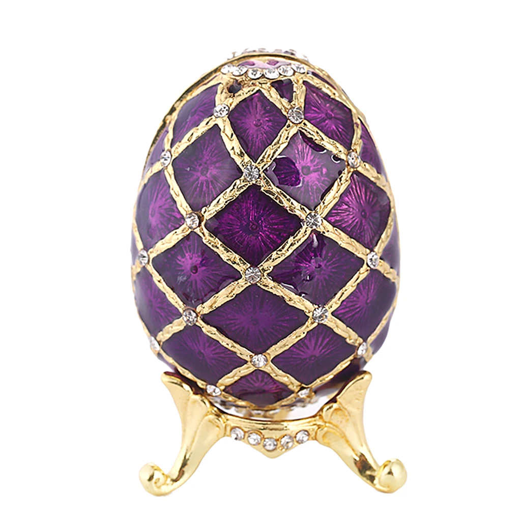 

Vintage Violet Enamel Egg Shaped Trinket Jewelry Box Ring Holder Box
