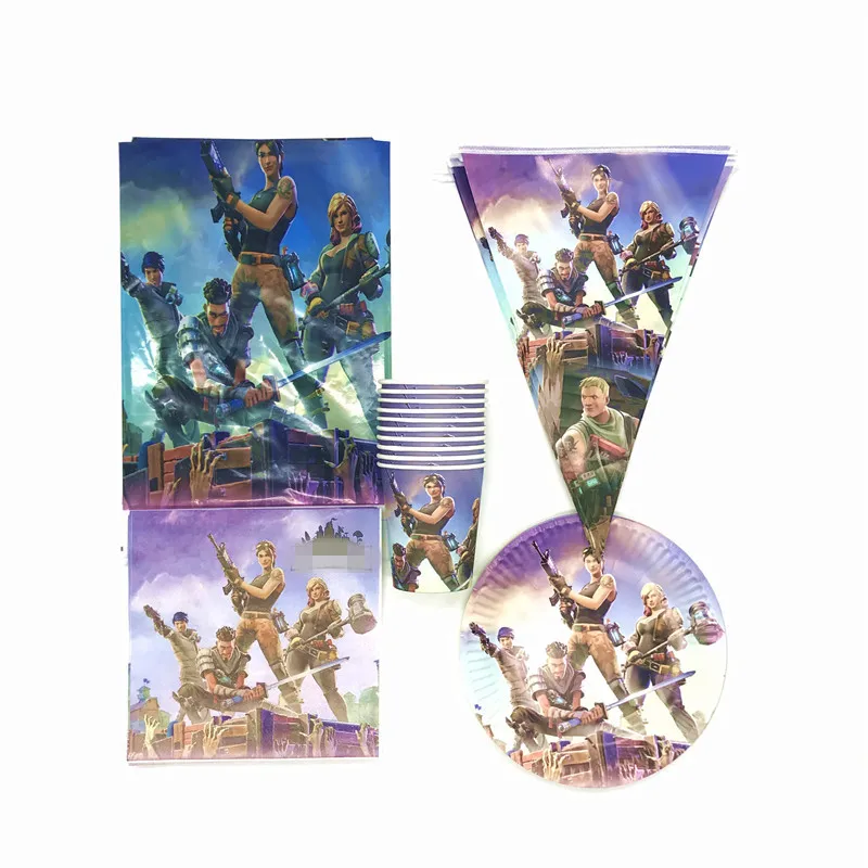 

51 pcs/Lot Fortress Night Theme Birthday Party Decorations Disposable Paper Cup Plate Napkin Flag Tablecloth Party Supplies Sets