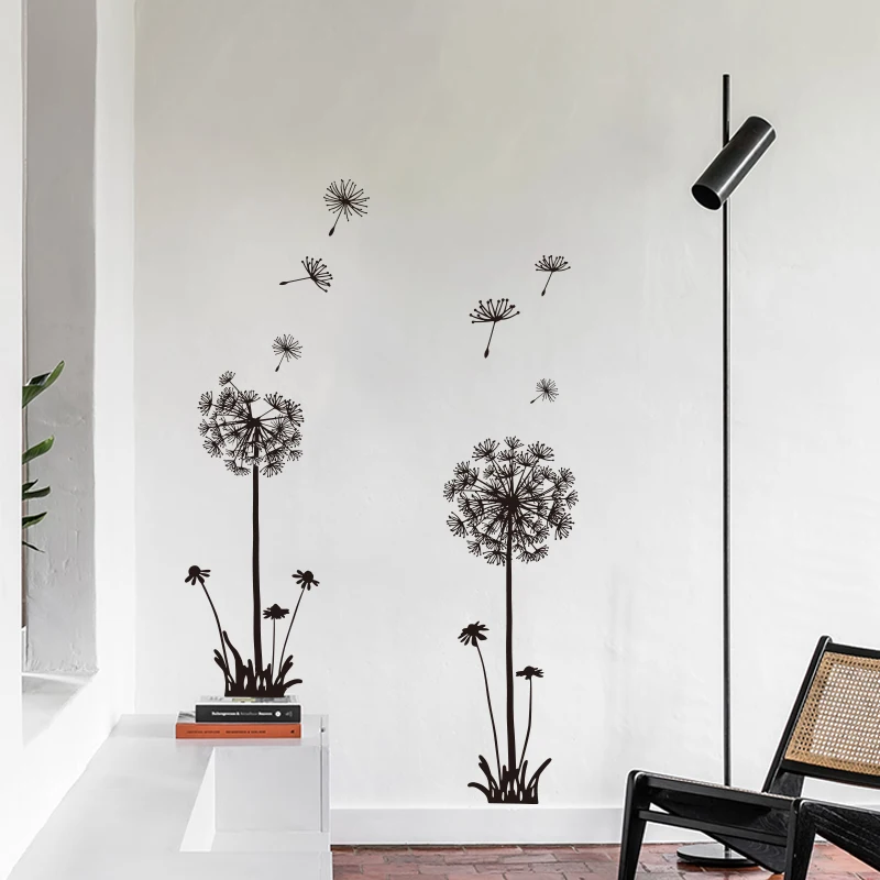 Одуванчик наклейки на стену самодельные черные белые растения натуральные