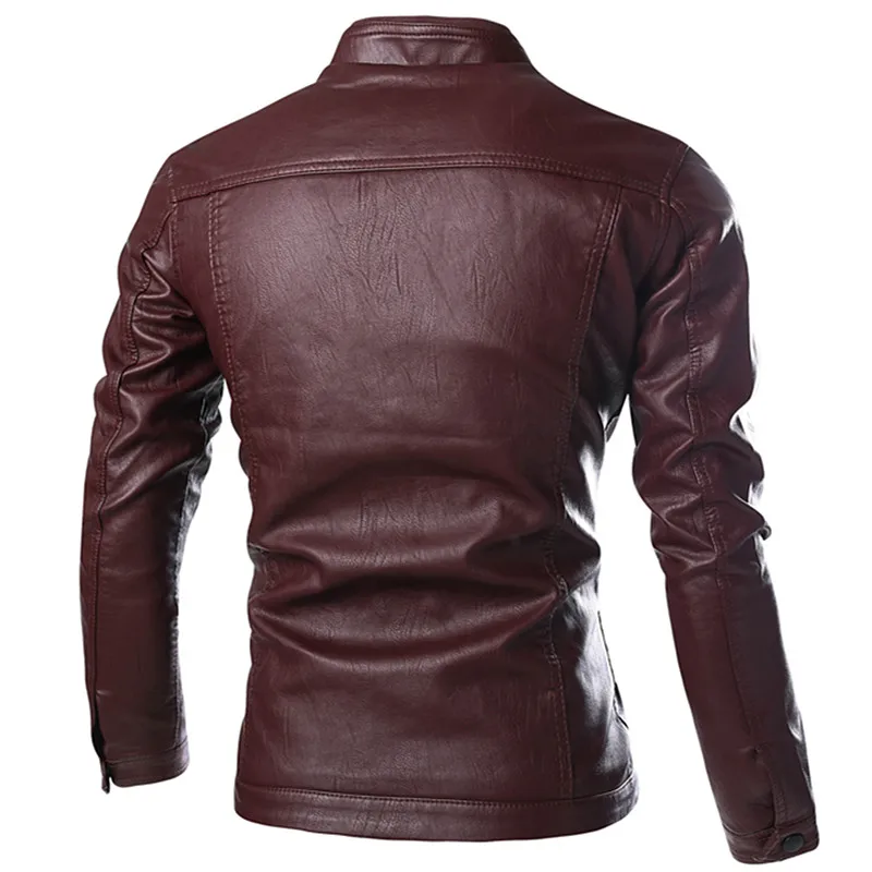 

2020 Autumn Winter Fashion New Men's Casual Stand Collar Thicken Zipper Leather Coat / Man's Washed Solid Wool Warm Pu Jacket
