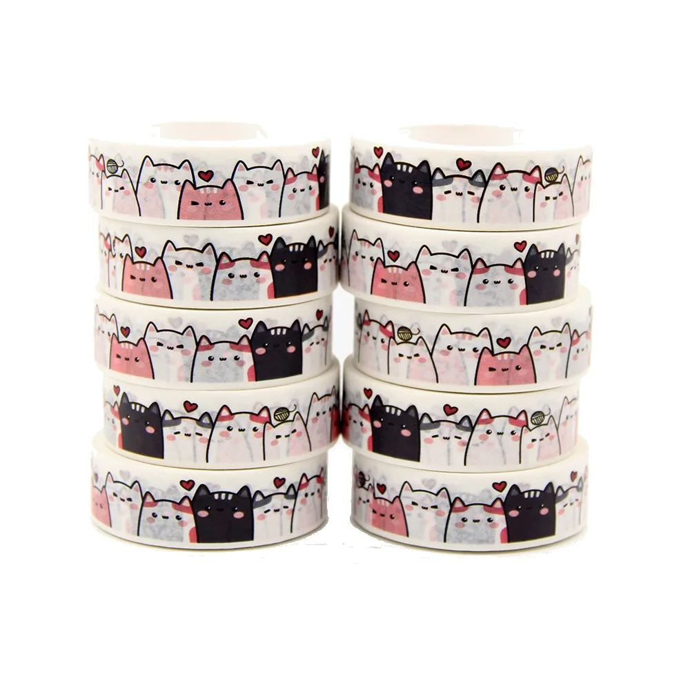 

10pcs/Lot 15mm x 10m Cute Cat Friends Forever Cartoon Washi Tape Scrapbook Paper Masking Adhesive Washi Tape Set