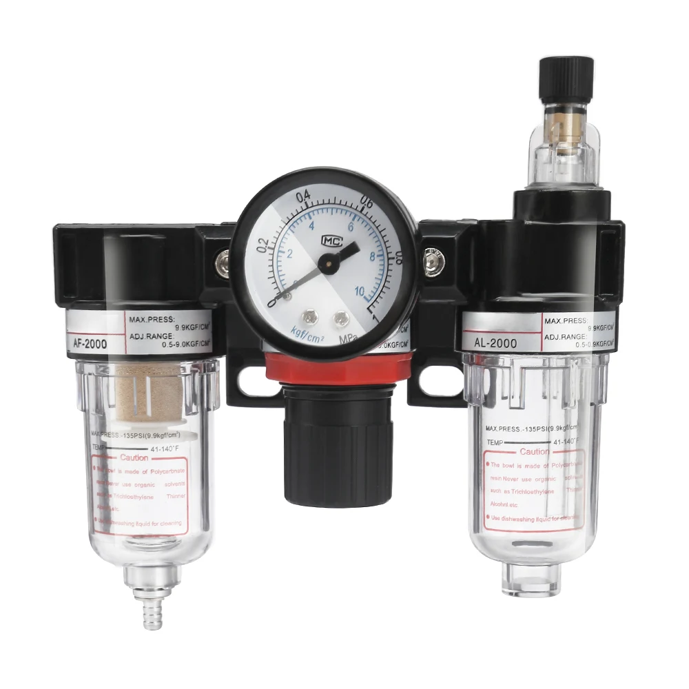 AC2000 1/4 Inch Air Pressure Filter Regulator Oil Water Separator Lubricator Moisture Trap Cleaner Oil-Water |