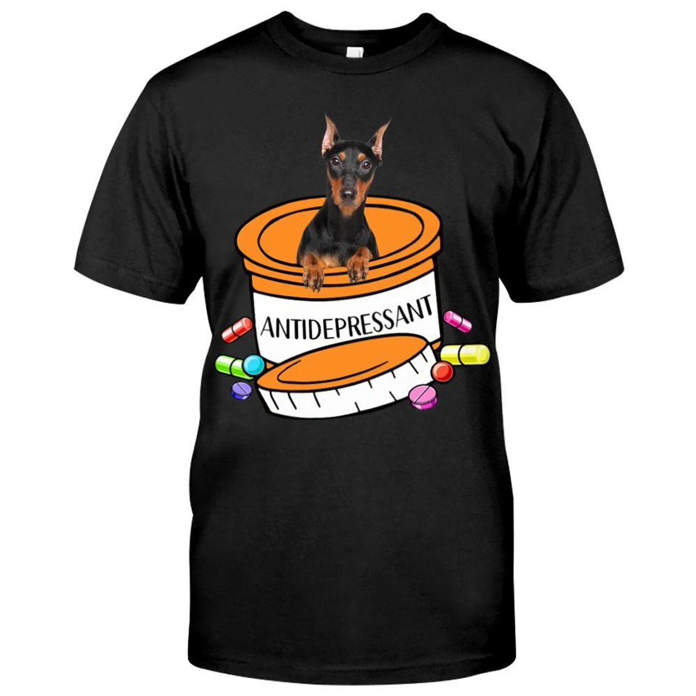 

Cotton T-Shirt Fashion Summer Animal Black Doberman Dog Cotton Tshirt Printed Harajuku Casual Shirt Tops Funny Cotton Black Tees