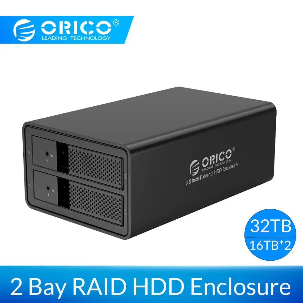 ORICO 2 bay 3,5 дюймов док-станция для HDD USB3.0 to SATA с RAID алюминиевый корпус для HDD 78 Вт внешний адаптер питания чехол для HDD