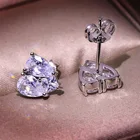 Женские серьги-гвоздики в вечерние сердца, с белым цирконом