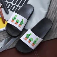 shoes for woman green plant printing cactus 2021 women shoes open toe flip flops outdoor indoor home non slip slides shoes women