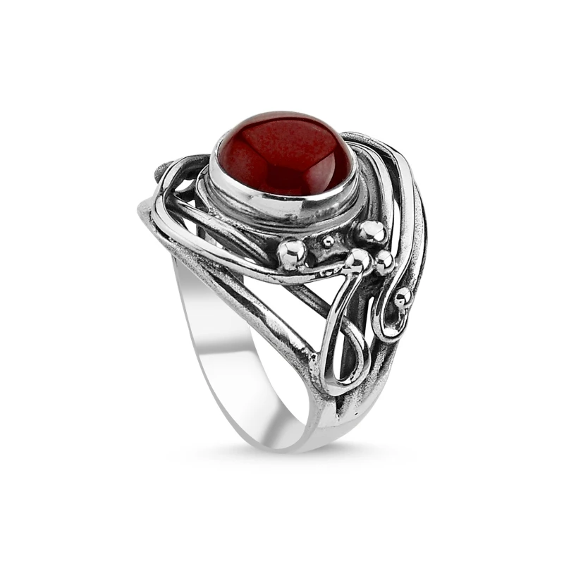 

Silverlina Silver Red Agate Stone Handwork Ring