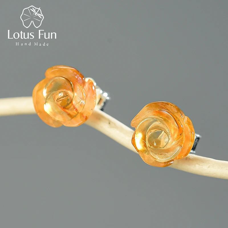Компания Lotus Fun Романтический натуральный кварц аметист серьги в виде цветов розы