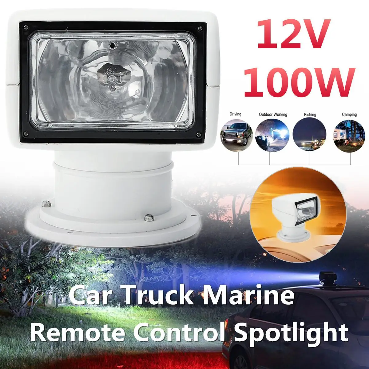 Smuxi Точечный светильник 12V морской прожектор для лодки 2500LM дистанционного Управление белые регулируемые Водонепроницаемый поиск светильник ПК+ Алюминий