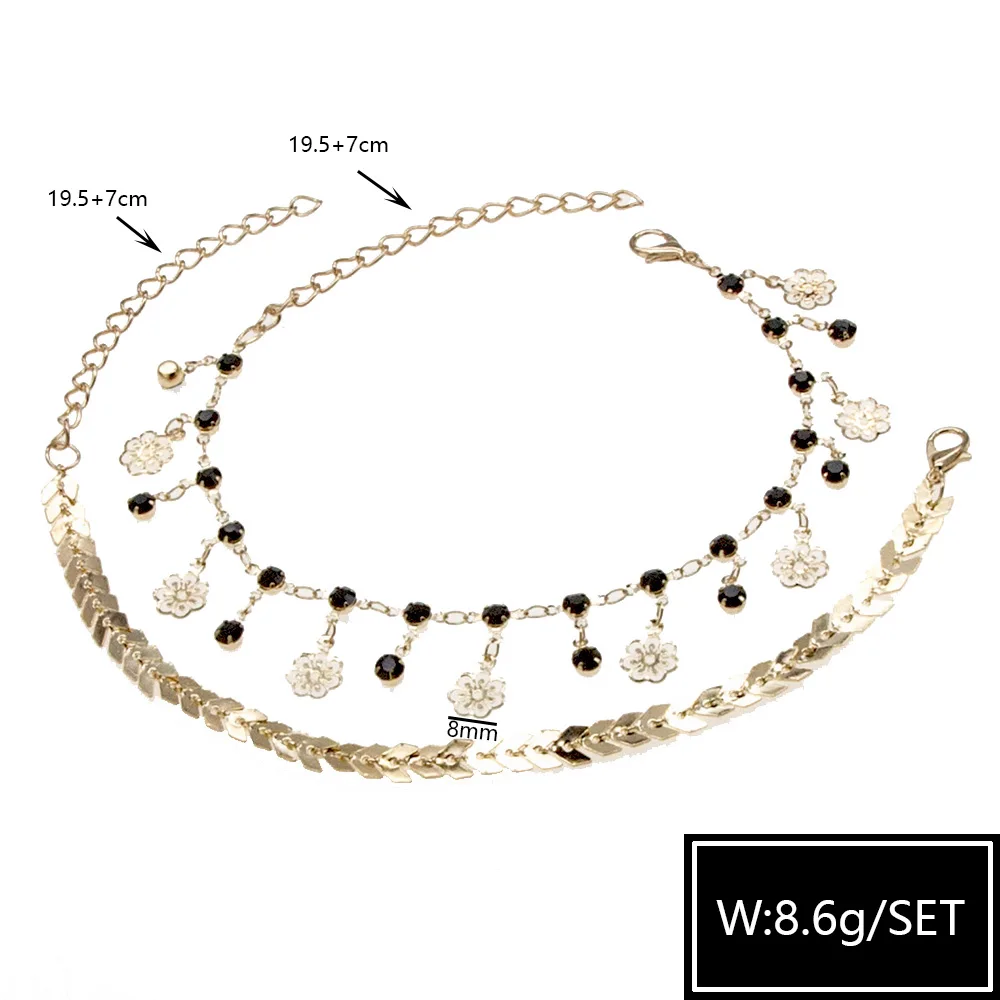 

2Pcs/Set Vintage Boho Anklets For Women Fashion Ladies Gold Snake Chain Arrow Charm Ankle Bracelet Female Foot Jewelry