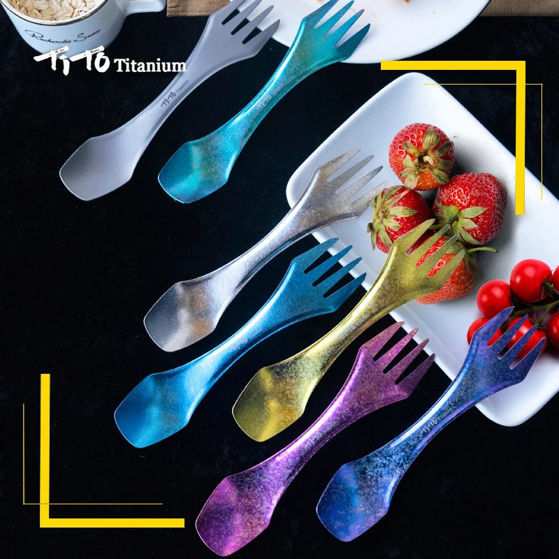 Двойной нож Тито Titanium Spork для походов и пикника|camping fork|titanium forkoutdoor tableware |