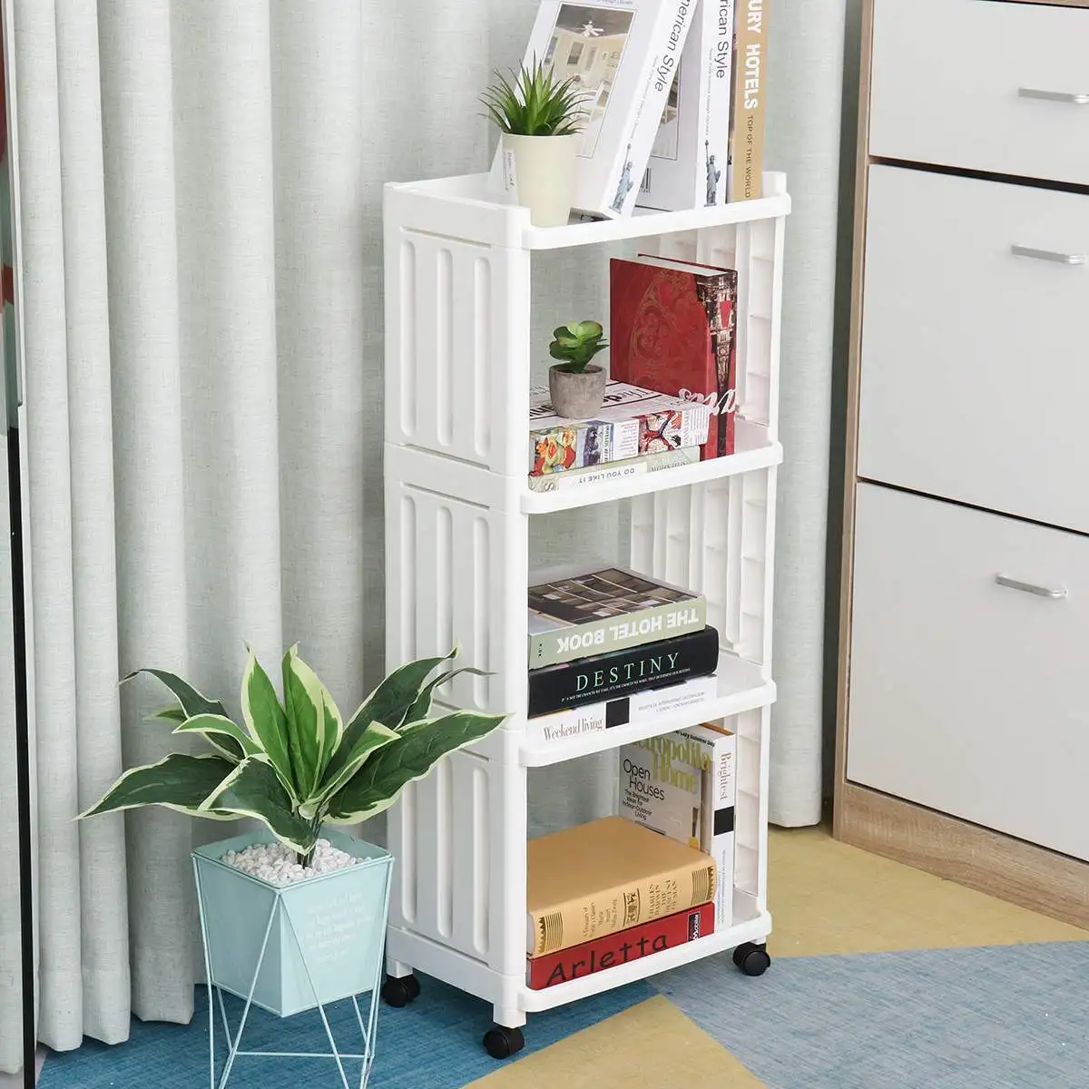 

3/4 Tier Kitchen Rolling Storage Cart Bathroom Storage Rack Trolley Refrigerator Side Slot Storage Rack Bathroom Gap Organizer