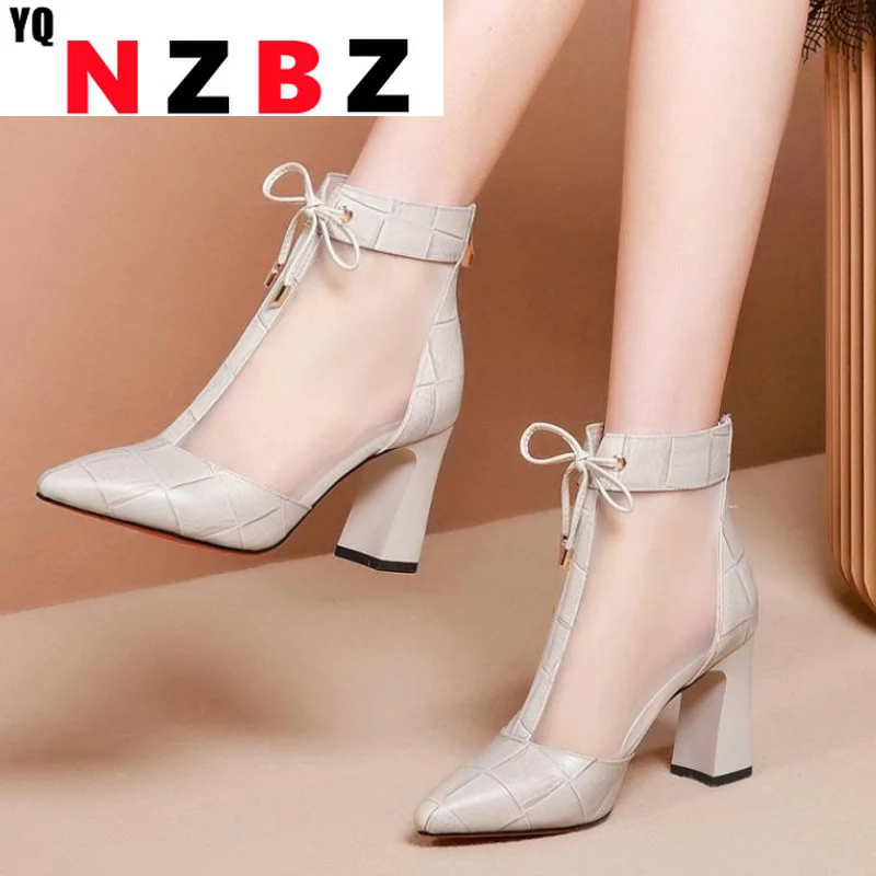 

Sandals Boots Women Thick Heel with Mesh Short Boots 2022 New Spring Pointed toes Peep toes Boots High Heeled Sandals Shoes