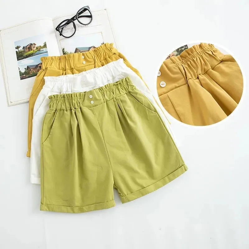 

Шорты для девочек 3 цветов, летние Свободные Повседневные Дышащие Удобные однотонные детские шорты с эластичным поясом, детская одежда