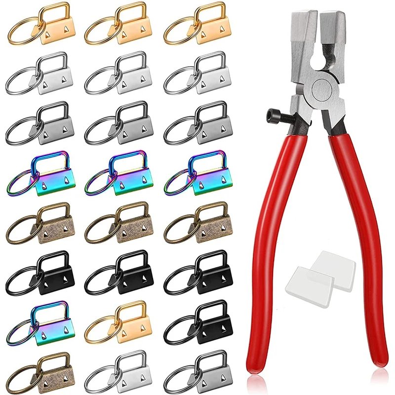 

73 Pieces 1 Inch Key Fob Hardware and Pliers Tool Set, Lanyard Leather Keychain Hardware with Key Ring Hardware Supplies