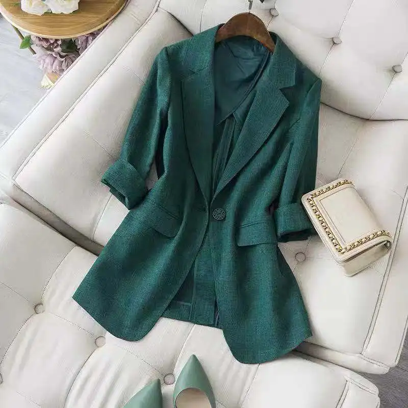 

PEONFLY Women Blazers Coat Korean Causal Solid Suit Jacket Office Lady Slim All-match Blazer Suits Female Sets Vintage Fall