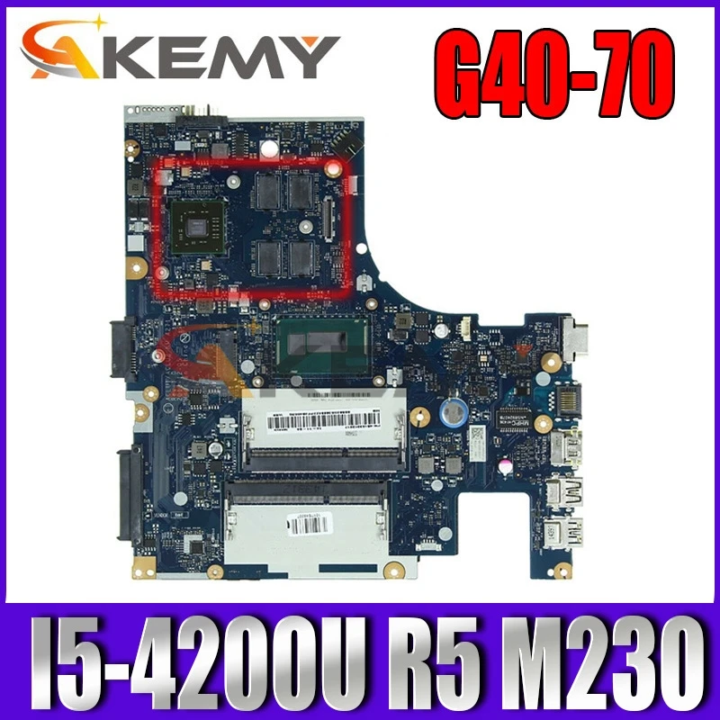 

Akemy Laptop Motherboard For Lenovo Ideapad G40-70 Main Board ACLU1 ACLU2 NM-A271 DDR3L SR1EN I5-4200U CPU R5 M230 2GB